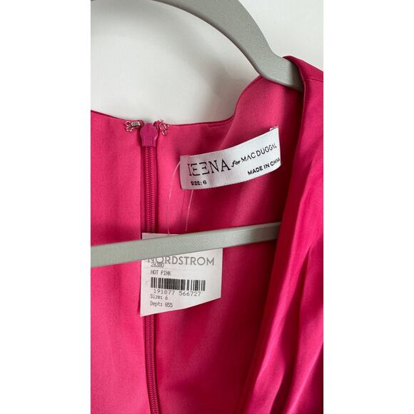 Mac Duggal Structured Long Sleeve Satin Mini Dress Hot Pink Womens Size 6 New - Picture 4 of 11